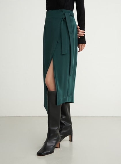 不對稱光澤感綁帶直筒裙